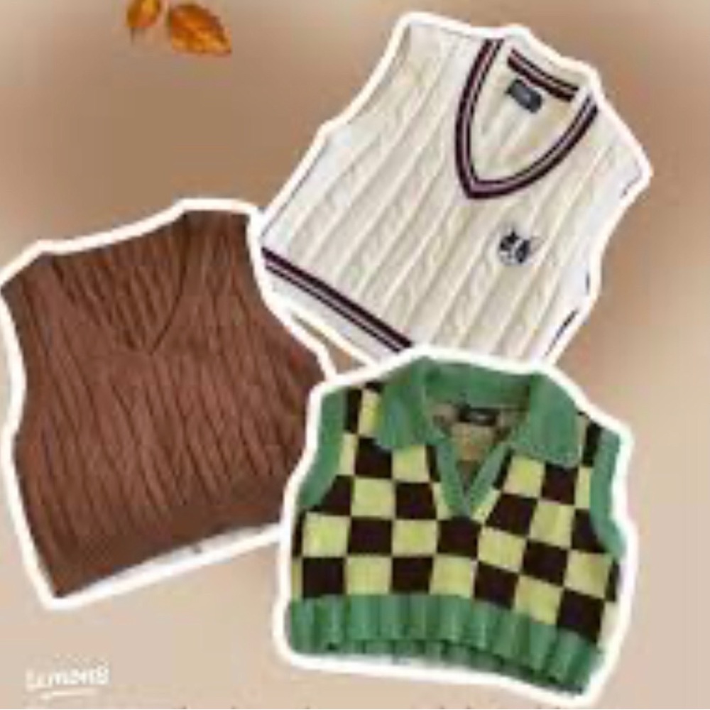 Hunter Green Trendy Knit Sweater Vests Set